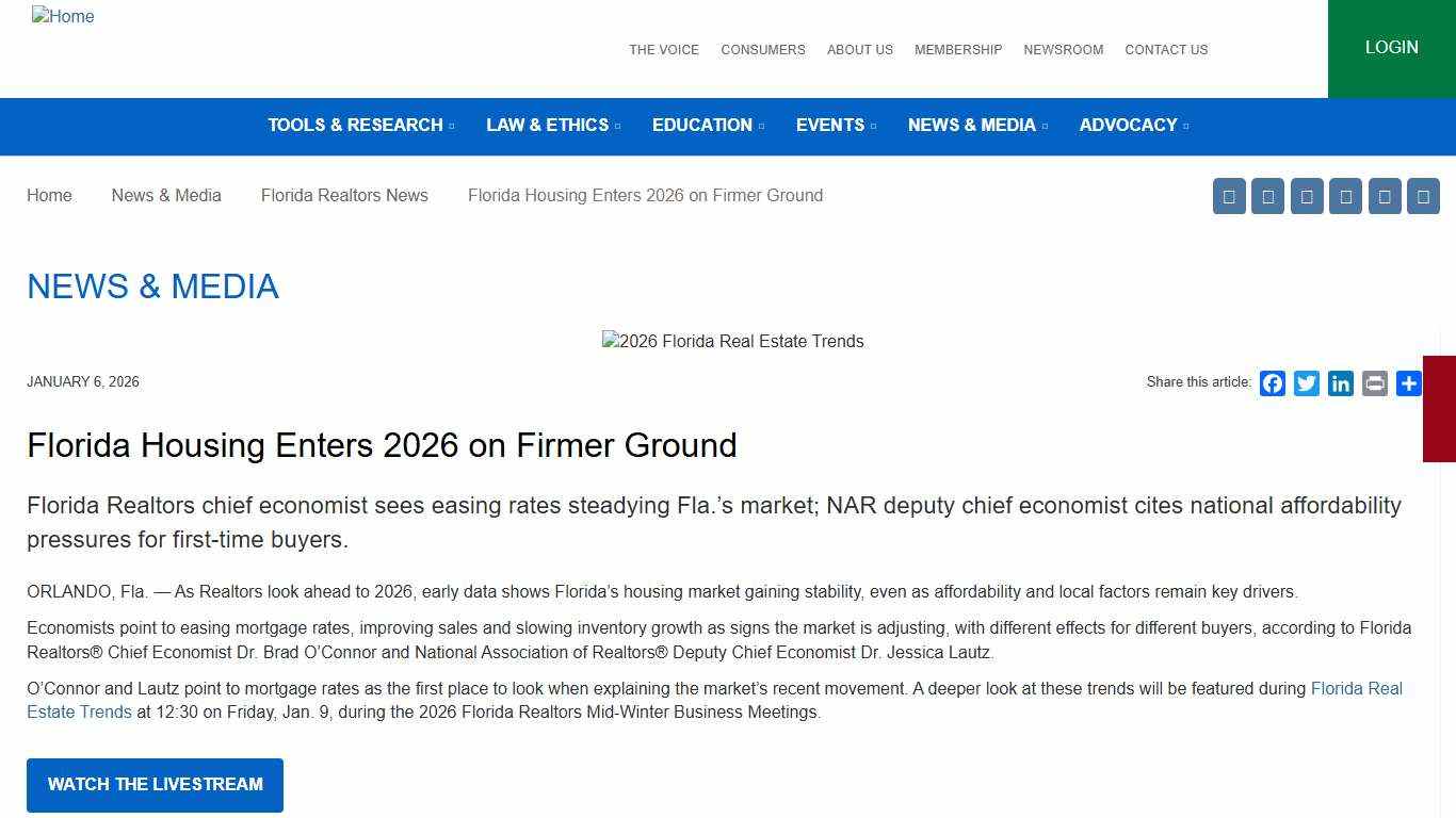 Florida Housing Enters 2026 on Firmer Ground Florida Realtors